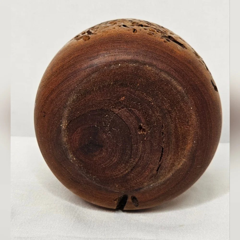 Artisan Carved Burl Wood Bud Vase Vintage Rustic Decor Natural Wood Grain Textur